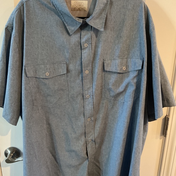 Ocean + Coast Short Short Sleeve Button Down Shirt - XXL - Bison Blue Heather - Picture 3 of 9